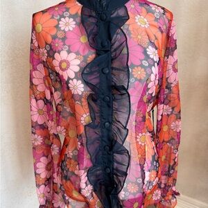 Floral Ruffle Sheer Blouse